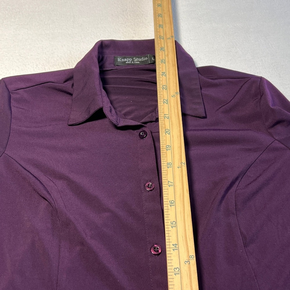 Knapp Studio Blouse Top L Purple Flowy Button Down Stretch Career Office Classic - Picture 6 of 8